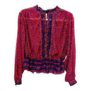 FREE PEOPLE studio 54 BOHO floral peasant blouse shirt sz SP gypset peplum ❤️